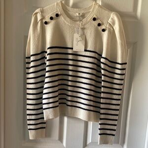 Joie Women's Striped Cream and Black Sweater